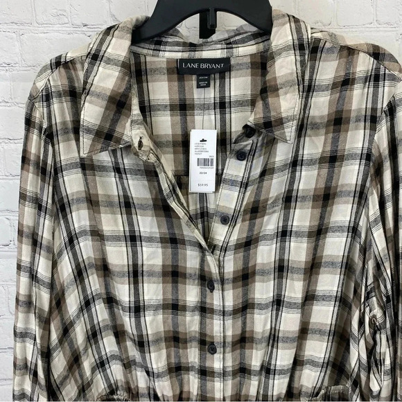 Lane Bryant Plaid Flannel Button Up Cinched Waist Top Size 22/24 - Picture 4 of 6